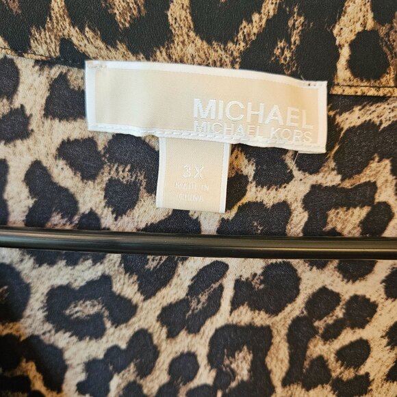 Michael Kors 3X Leopard Print Midi Dress Long Sleeve Loose Fit - Picture 3 of 6